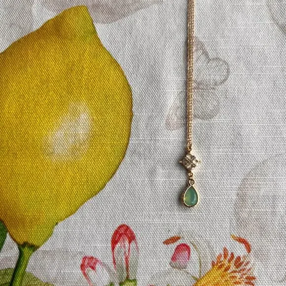 Chalcedony Opal Mint Sea Green Diamond Square Drop Art Deco Romantic Necklace - Picture 4 of 8